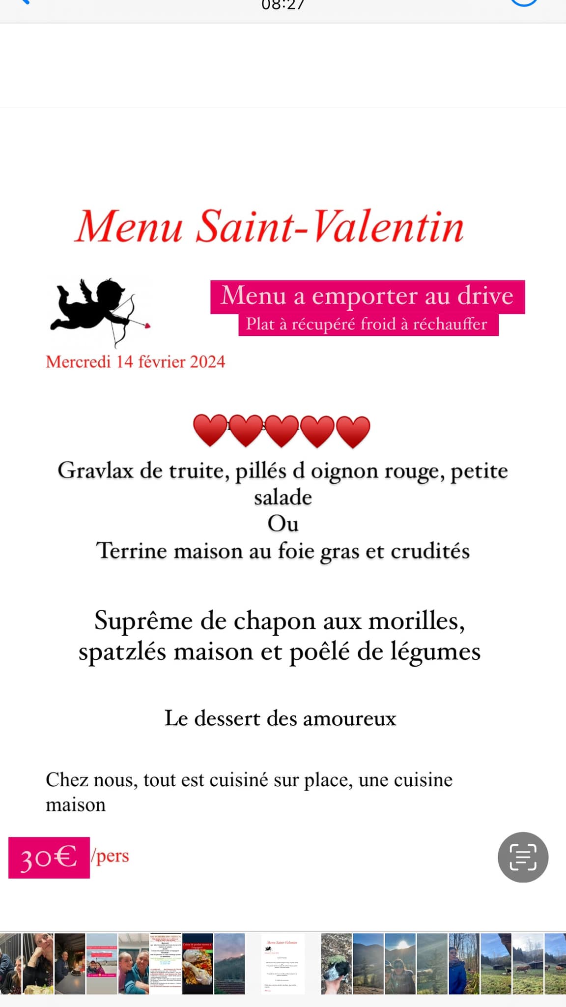 Menu de la St-Valentin Belfort 1