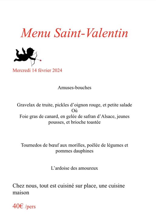 Menu de la St-Valentin Riedisheim